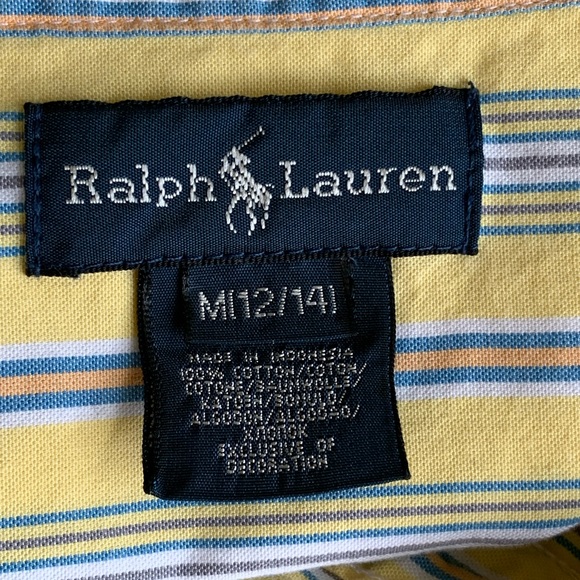 RALPH LAUREN YELLOW/BLUE STRIPED OXFORD COTTON SHIRT. BOYS SIZE M 12-14 - Picture 6 of 6